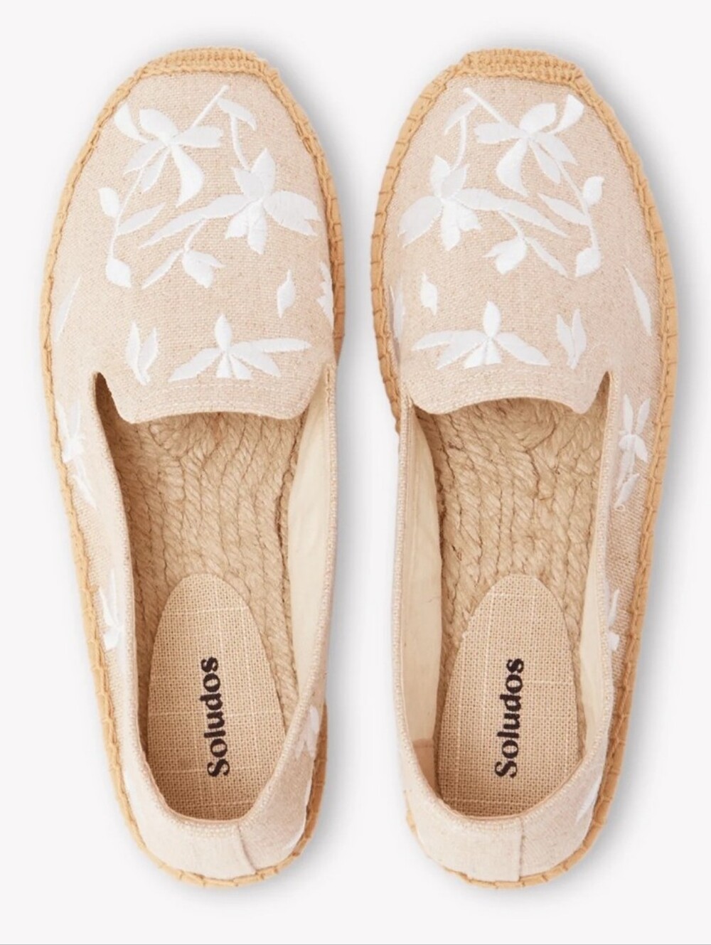 Soludos Women's Natural Canvas Espadrille with White Floral Embroidery